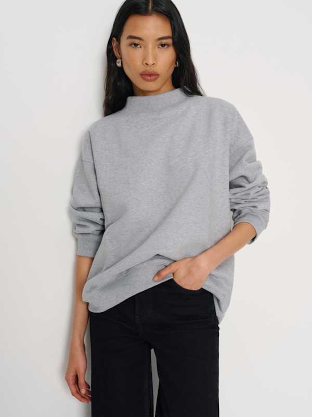 Reformation Light Gray Jade Mock-Neck Sweatshirt